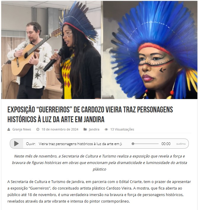 Print da matéria Exposição Guerreiros