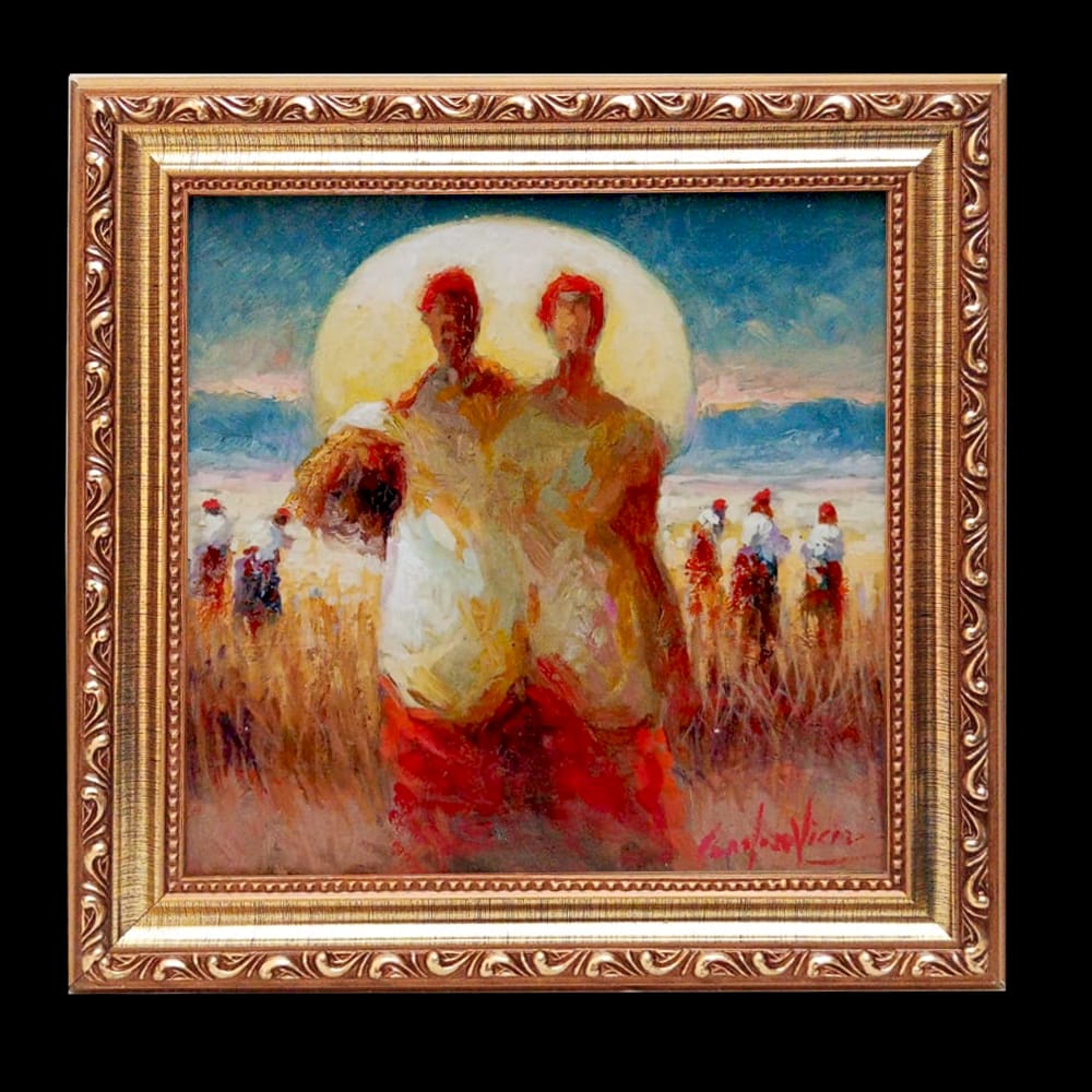 Entre Irmãs - Pintura de irmãs no campo de trigo, arte rural